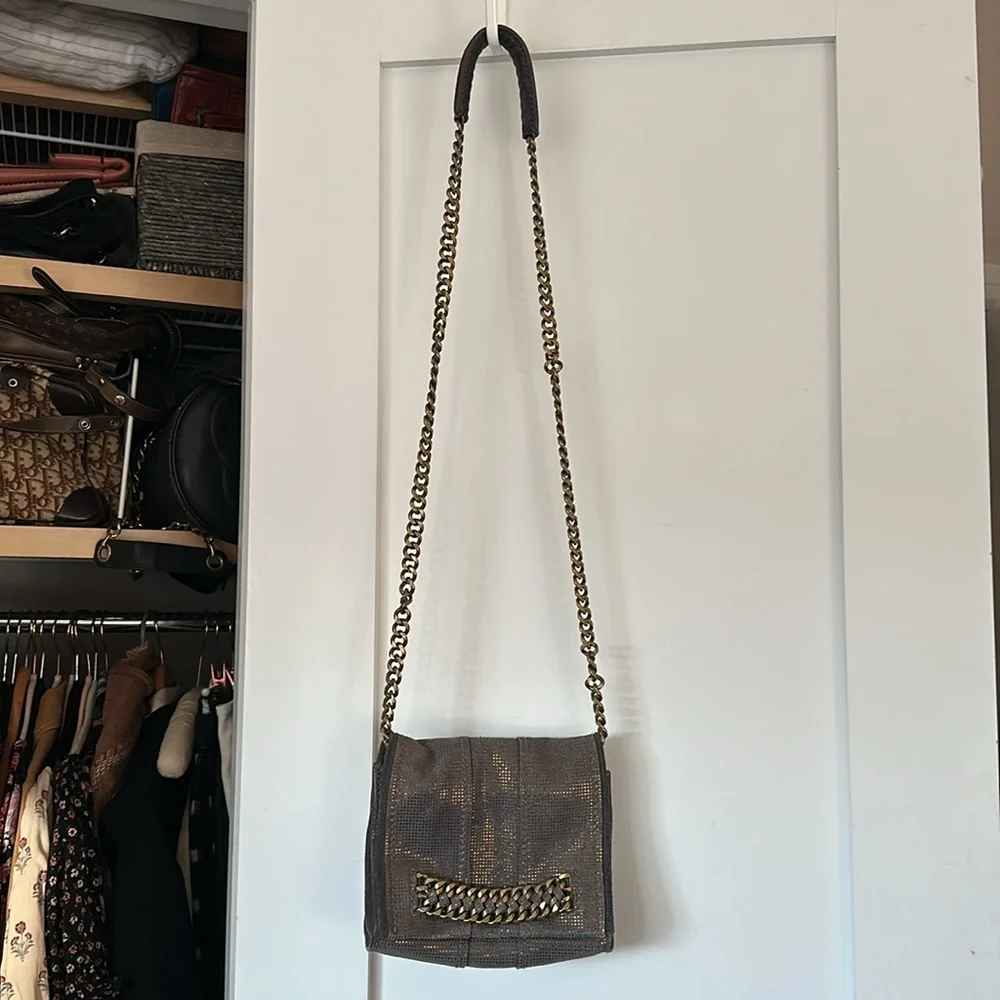 Ramy Brook New York soft metallic suede crossbody bag clutch - Picture 4 of 12